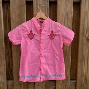 Embroidered Pink Button Down Blouse